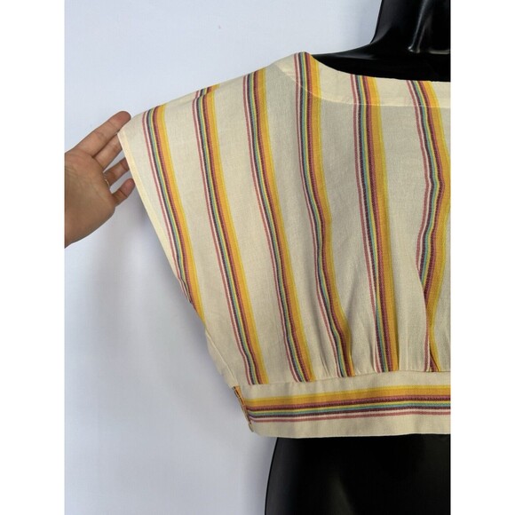 Band Of The Free NWT Boho Striped Retro Cream Women’s Cropped Blouse Tie Back L - Picture 2 of 7